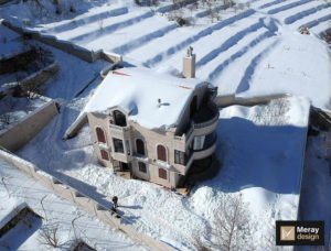 Aerial View Villa in Snowy Mountain